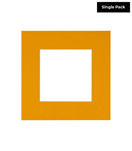 CountryArtHouse Golden Orange Acid Free 12x12 Square Picture Frame Mat with White Core Bevel Cut for 8x8 Pictures - Fits 12x12 Frame - Pack of 1 Matboard Show Kit with Acid Free Backing & Clear Bag