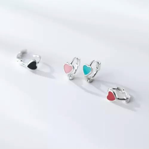 Boucles d'oreilles créoles dormeuses Argent 925 de 7mm avec cœurs verts
