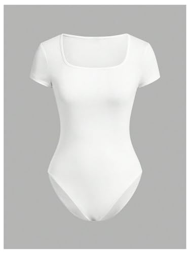 Girl's 2 Packs Square Neck Bodysuit Short Sleeve Shapewear Leotard Summer Tops Basic Tees4