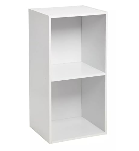 Homme Concept 2 Cube Storage Unit – Tall Narrow White Bookcase, Freestanding Wooden Shelving Organizer for Living Room, Kids Room, or Home Office