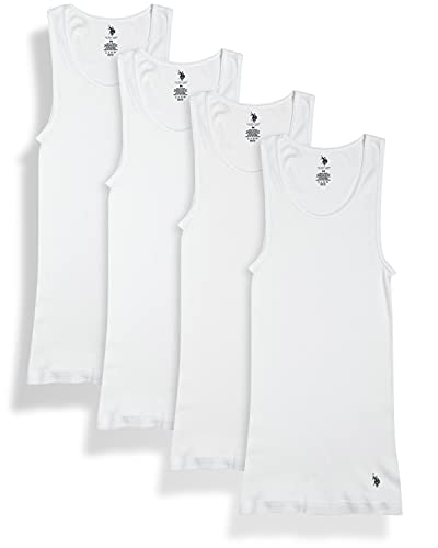 U.S. Polo Assn. Mens Tank Top - 4 Pack Undershirt White Cotton Ribbed Tank Top - Breathable Muscle Shirt (Sizes S-XL)
