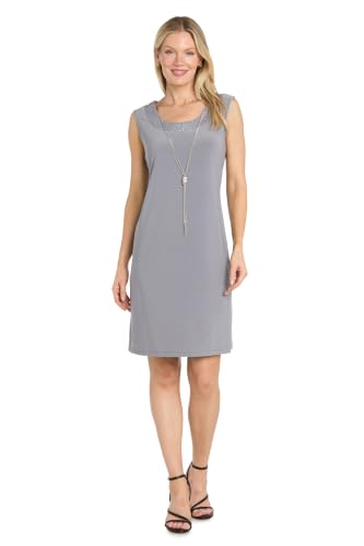 Image of R&M Richards Women's Elegant 2-Piece Shift Dress with Pleated Shimmer Duster Jacket for Mother of the Bride, Cocktail Attire