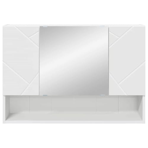 Espejo de baño con almacenamiento suspendido de 3 puertas, armario de madera blanco 7