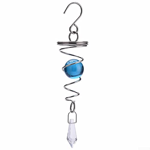 Motor giratorio de viento, giratorio de viento en espiral con bola de cristal, campanillas de viento para jardín, decoración colgante del hogar, azul lago