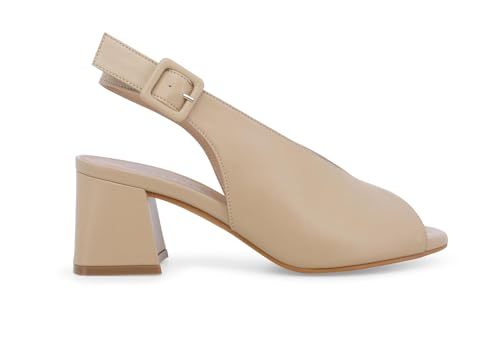 Sandale confortable en cuir n622q beige avec son talon large stable