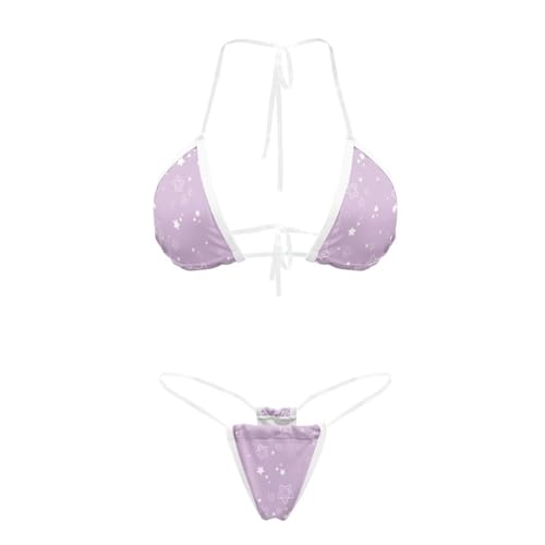 Clruersn Light Purple Sexy Bikini Sets for Women Halter Clear Straps Swimwear Cheeky Brazilian Micro Thongs Swimsuit Invisible Triangle Bra