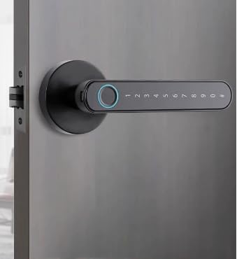Smart Fingerprint Door Lock, Biometric Door Lock with Handle, Keyless Entry Door Lock with Keypad, Electronic Deadbolt for Airbnb, Home (Grey+Black)