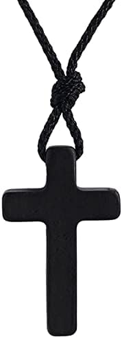 Natural Wooden Cross Pendant Necklaces for Women Men Sandalwood Handcrafted Gift Wood Hang from Car Rearview Mirror Pendant Vehicle Decoration