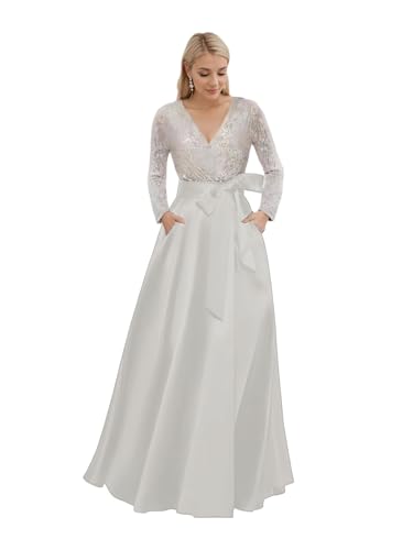 A-Line Formal Elegant Evening Gown Delicate Wedding Guest Dress Fall Long Sleeve Floor Length Satin Sequin 2024