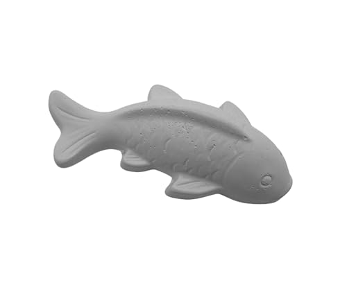 PP Pink Peachy Steinfigur Koi Fisch Steinguss Beton Gartenfigur Karpfen liegend 20 cm weiß