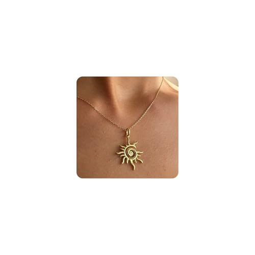 SLOONG Gold Charm Necklace for Women, 14K Gold Plated Sun Necklac Spiral Design Pendant Necklace, Elegant Sun Necklaces Jewelry Gift for Her