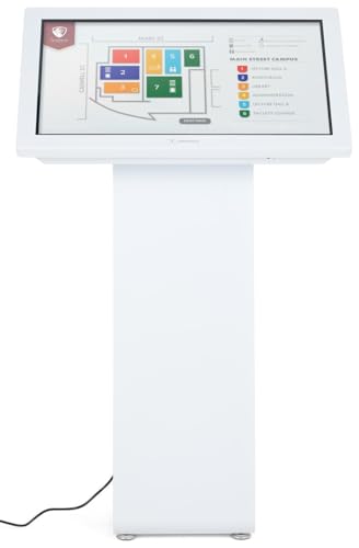 Image of Displays2go 32 inch Interactive Touch Screen Kiosk - White Floor Standing Digital Signage, Android 11, PCAP Display (DK032TLW)