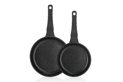 Juego de sartenes de granito fundido, 20 cm y 28 cm, antiadherente, revestimiento de granito de grado alimenticio, libre de PFOA/PFOS, cocina saludable, apto para horno e inducción, mango ergonómico