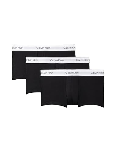 Calvin Klein Calzoncillos modernos de algodón elástico de talle bajo para hombre, paquete de 3, Negro/Negro/Negro, Small