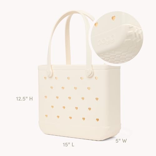 Image of BOGG BAG Medium Tote - 15 inch x 12.5 inch x 5 inch - Durable, Washable, Tip-proof - Beach, Pool, Boat, Work, Sports (Coconut Cutout Hearts)