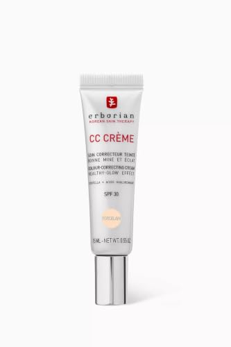 Erborian CC Cream with Centella Asiatica - Color Correcting Cream with Healthy Glow Effect - Natural and Luminous Finish - Long-Lasting Hydration - Korean Cosmetic Care - Porcelain - 15 ml - SPF 30