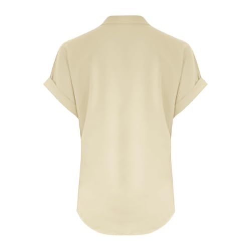 HUEAHDOU Tunic Tops for Women Loose Fit Dressy Casual Buttons Vneck Blouses Trendy Summer Cotton Linen Shirt Holiday Outfits