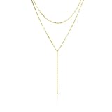 MBW Dainty Long Gold Necklaces for Women，14k Gold Plated Lariat Y-Shaped Necklace Fashion Simple Chain Drop Necklaces Simple Minimalist Pendant Necklace Waterproof Handmade Jewelry Gifts for Women