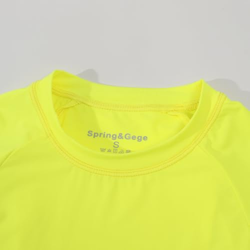 Spring&Gege Girls UPF 50+ Quick Dry Short Sleeve T Shirts Split Back Crop Athletic Workout Neon Tops4
