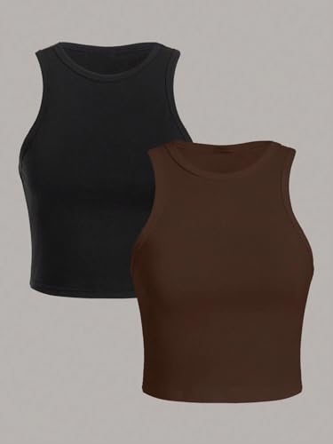 Image of Toochki Tops for Women Crop Top for Women's Tank Activewear Tee Sports Casual Work Out Wear Round Neck Cotton Camisole Pack of 2