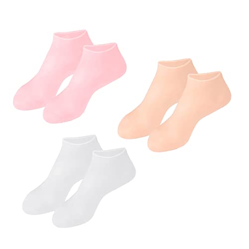 TOVINANNA 3Pairs Moisturizing Socks for Women of Elastic Foot Covers for Dry Cracked Softening and Exfoliating Foot Care and Nude