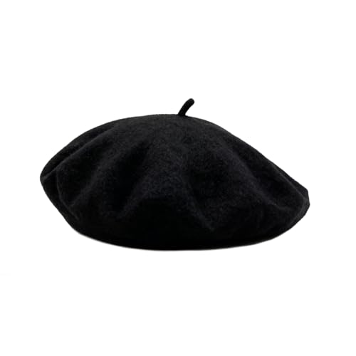 Yxtwaeh Classic French Beret Hat 10.6 Inch Width Winter Wool Beret Hats for Women Fashion Dress Costume Black