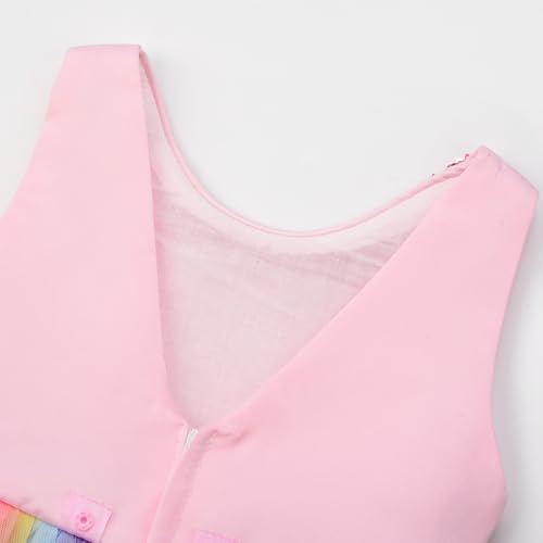 Uhnice Flower Girl Sequin Dress Sleeveless Tulle V-Back Gown Rainbow Prom for Wedding Party4