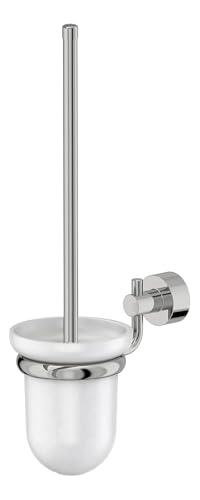 Lenz Pisa 5109602 - Escobilla de baño cromada con Cristal Satinado, Montaje en Pared, extraíble para Limpieza, Pegar o taladrar, Incluye Pegamento y Material de Montaje