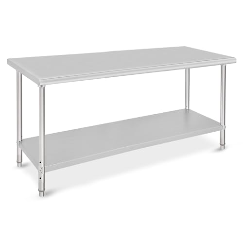 Stainless Steel Prep Table, NSF Commercial Work Table 72 x 30 x 35 Inches with Undershelf, Stainless Steel Table for Food Prep & Work, Heavy Duty for Kitchen, Restaurant, Hotel, Silver