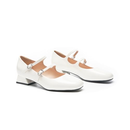 C.Paravano Womens Pumps | Mary Jane Shoes | Square Toe Low Heels | Block Heels(Size 8.5,White) by C.Paravano - Used condition - Image 3