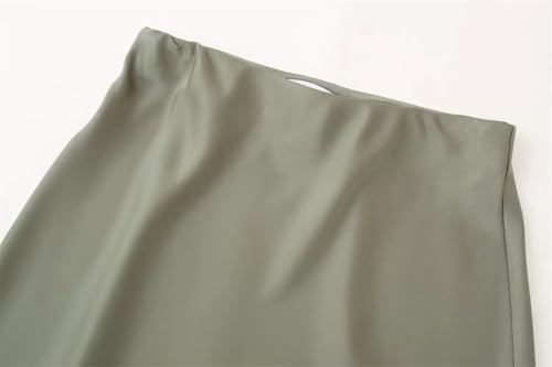Women High Waist Silk Satin Texture Midi Skirt Women's Solid Color A-Line Skirt3