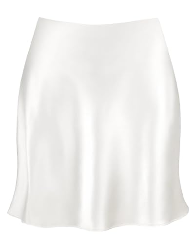 Outoshe Womens Satin Mini Skirt Silk Elastic High Waisted Summer White Short Skirts for Women