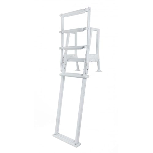 Aqua Select Everest in Pool Step and Outside Flip Up Ladder System | White | for Above Ground Swimming Pools | Wide Steps for Added Stability | Safety Stairs Capacity Up to 350 lbs
