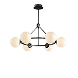 Lámpara de araña moderna de hierro forjado, lámpara de globo de 5/6/8 bombillas, lámparas de cristal blancas industriales nórdicas, lámparas LED for dormitorio, sala de estar, comedor(Dark,6-Lamp)