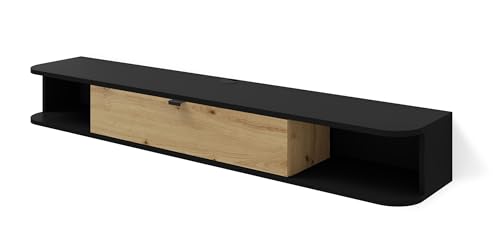 Homlando Lowboard TV 156 cm – Hängeschrank mit Kabeldurchlass – Fernsehschrank TV Schrank Hängend Icarus fürs Wohnzimmer Schwarz Matt und Artisan Eiche