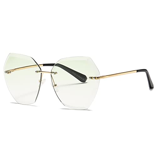 kimorn Sonnenbrillen für Frauen Übergroße randlose Diamant-Schneidlinse Klassisch Eyewear AE0534 (Gold&Grün, 65)