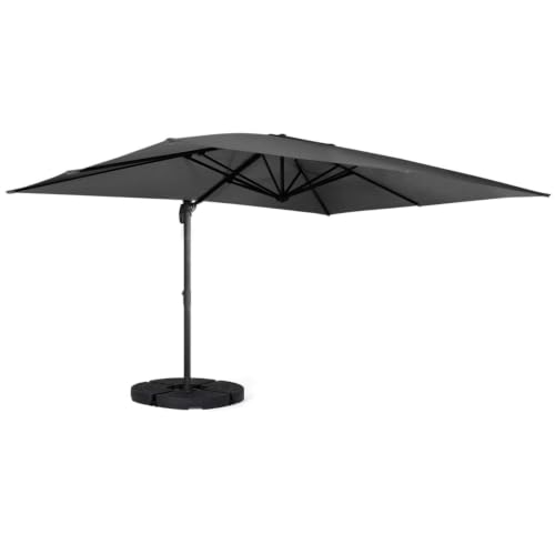IDMarket - Parasol déporté inclinable Rotatif 360 Calvi Gris 3x4 M avec 4 Dalles et Housse