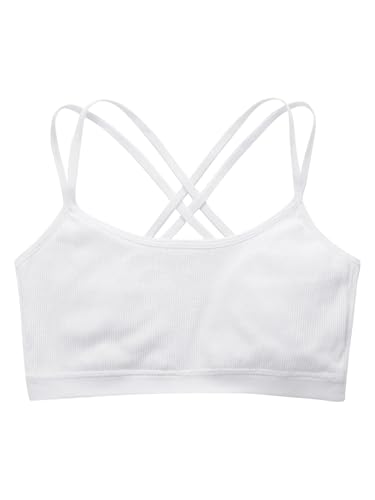 TiaoBug Kids Girls Sports Bra Crisscross Back Double Shoulder Straps Crop Top Ribbed Seamless Bralette Tank Tops3