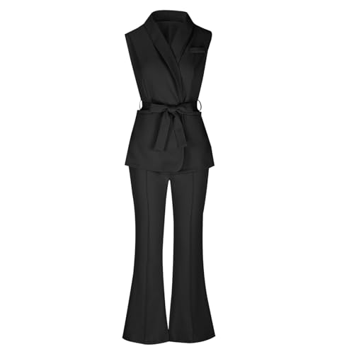 Womens Blazer 2 Piece Outfits Sleeveless Blazers Vest Wide Leg Pant Suit Sets Dressy Casual Business Office Work Suit3