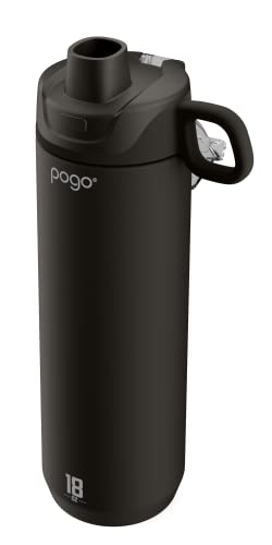 Image of Pogo Active Vacuum Insulated Stainless Steel Water Bottle with Leak Proof Chug Lid and Silicone Carry Loop, Powdercoat, Black, 18 oz