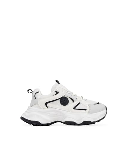 BOSANOVA Zapatillas Deportivas para Mujer con Tejido de Malla Gruesa, Pieza Redonda con Logo y Suela abultada de Plataforma de 4.5 cm. Cierre Mediante Cordones Redondos. Calzado para Mujer Blanco 41