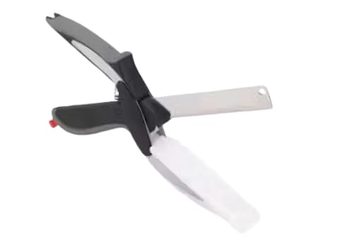 Image of 4 in 1 Clever Knife, Kitchen Scissors used for cut vegetable etc /Smart Cutter /Fish Scaler /Leaf Cutter /Scissor with Spring Locking Hinge (Stainless Steel, Black) pack of 1