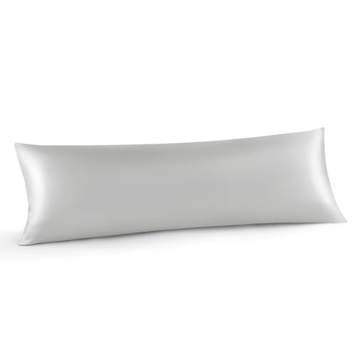 Image of INFIIXSO Body Pillow Cover with Zipper, Luxury Mulberry Silk Long Body Pillow Case 20x54 Inches, Ultra Smooth and Soft Cooling Body Pillow Pillowcase, Gift for Women, Men(Light Grey)