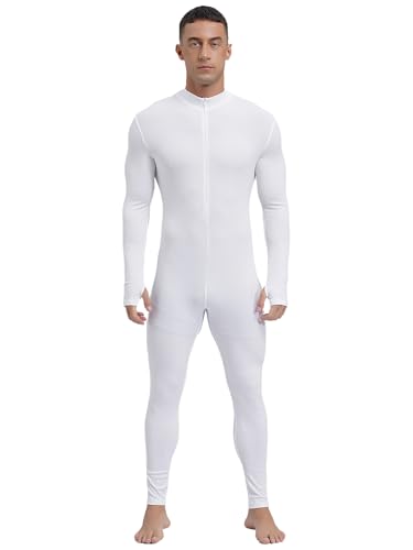 RUNQHUI - RUNQHUI Justaucorps Danse Homme Manches Longues Body Gymnastique Combinaison de Sport Fitness Gym, Blanc, XL