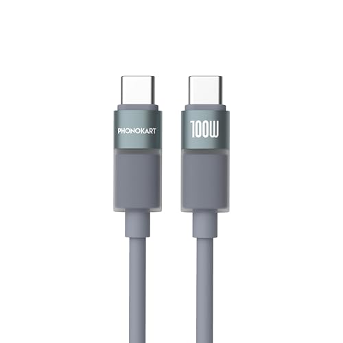 Image of Phonokart Glow 2m 100W 20V 5A C2C Hyper Fast Charging Cable, PD Data Transfer, Warm LED Indicator, Silicone Coated,Build E-Marker Chip, Battery Protect, Supports Car Play & Android Auto