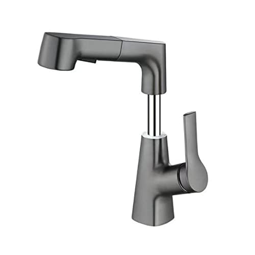 Robinet de lavabo avec douchette extractible mitigeur eau chaude froide en laiton gris