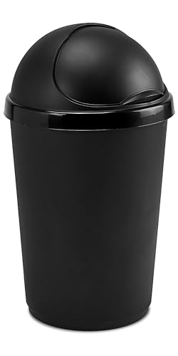 VR7 50L BLACK Kitchen Bullet Bin, Rubbish Bin with Large Opening Flap, Plastic Bin, Ideal Dustbin for Home, Bedroom, and Office Use, Plastic Kitchen Bin, Waste paper Bin, Indoor Trash Basket