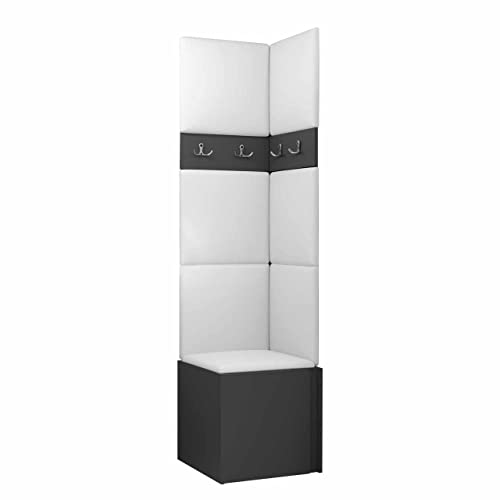 Mirjan24 Garderoben-Set Monati XXI, Schuhschrank mit 3 Fächer, Kleiderhakenbrett, Gepolstertes Paneel/Wandpaneel, 4 Doppelhaken, Flurgarderobe, Wandgarderobe (Graphit, Soft 017)