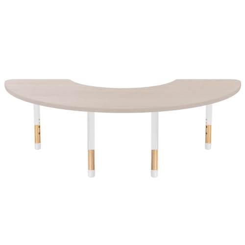 Image of 36 inch x 72 inch Half Moon Kids Classroom Table with Adjustable Chunky Wood Legs