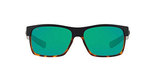 Costa Del Mar Men's Half Moon Polarized Rectangular Sunglasses, Matte Black/Shiny Tortoise/Copper Green Mirrored Polarized-580G, 60 mm